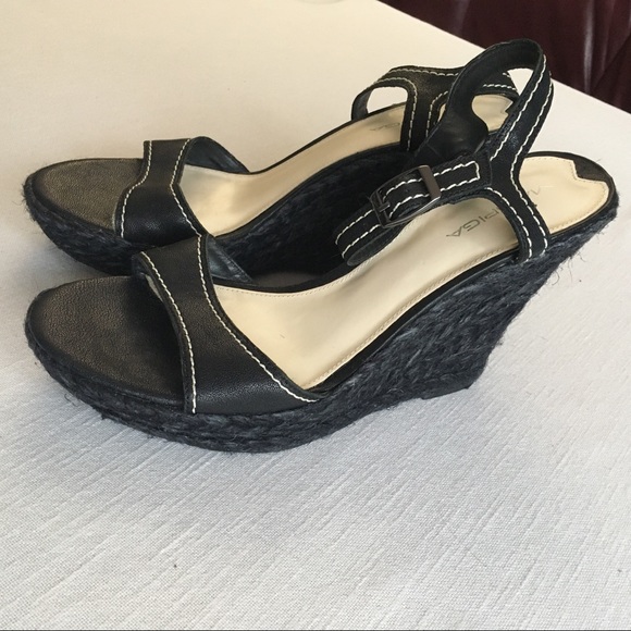 Via Spiga Espadrille Wedge Leather Sandals Black - Picture 2 of 12